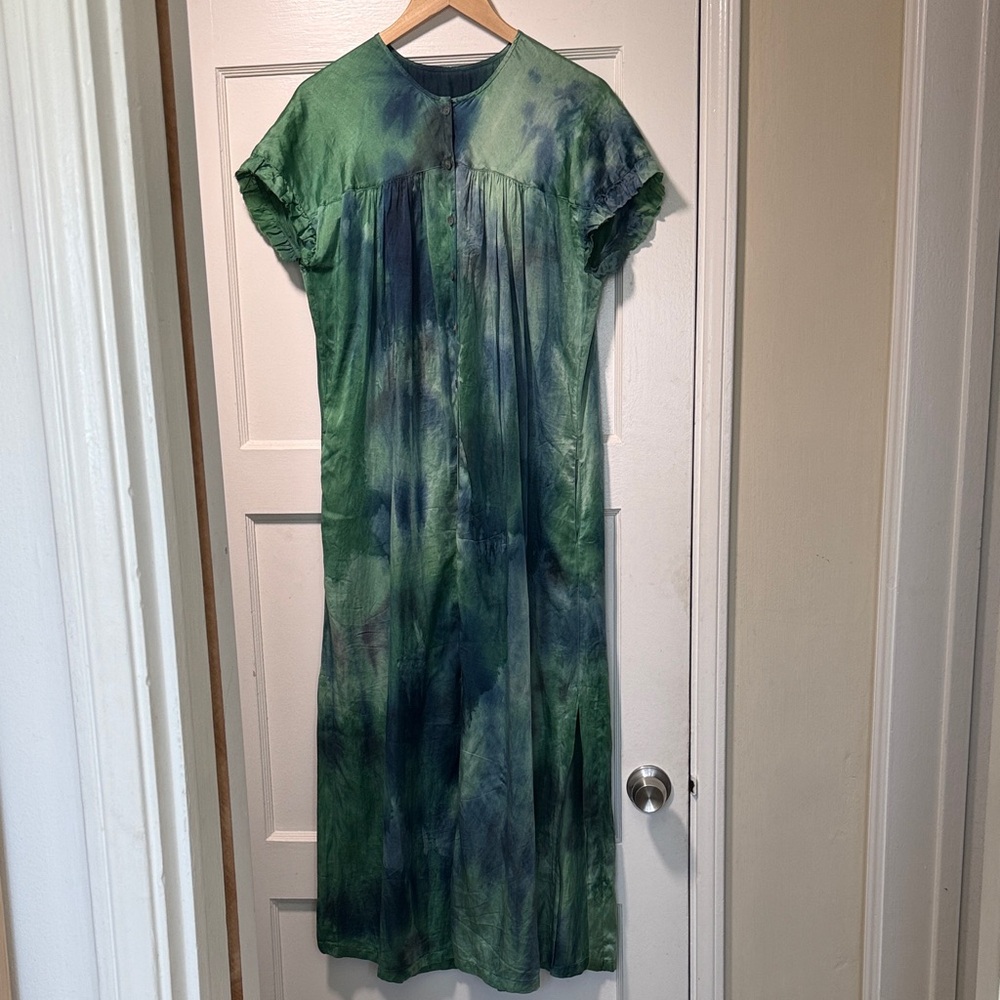 Raquel Allegra Green/Blue Tie-Dye Maxi Dress